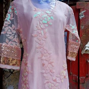 Pakistani Net Kurti With Silk Glitter Leggings