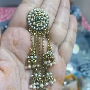 Pearl And Golden Jhumki Layered Earring