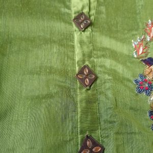 Green Unused Kurti With Embroidery Work With Stones On It