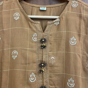 Brown Stylish Lurex Embroidery Kurta