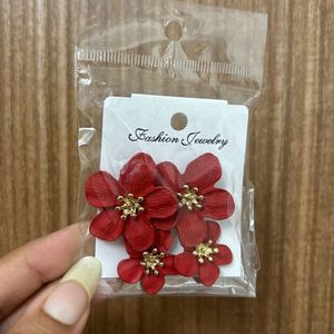 Red Double Flower Earrings