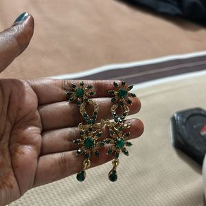 Beautiful Green And Golden Earrings