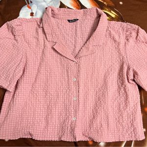 Pink Shirt Style Crop Top