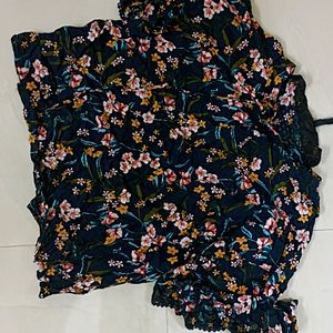 Navy Floral Print Top For Girls