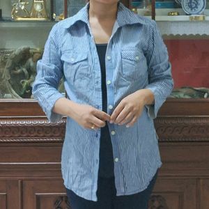 Women Cotton Shirt Blue And White Stipe