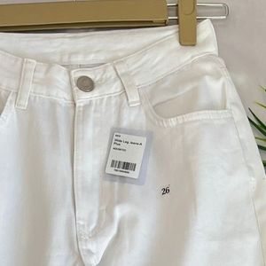 Branded White Wide Leg Denim