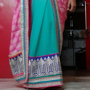 Festive +wedding Saree (Blue And Pink Combine)