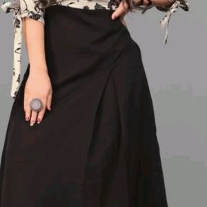 Women Fit and Flare Black, Beige Dress