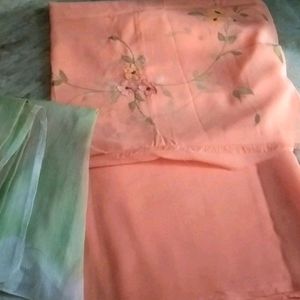 3Piece Fluorescent Peach Gerogette Suit Unstitched