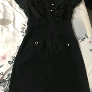 Black Front Button Formal Dress With Belt