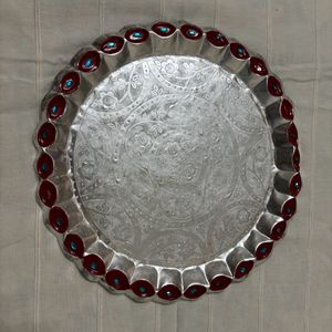 Decorative Round Silver Platted Finished Tray