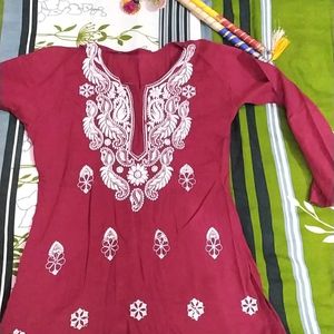 Chikankari Work Short Kurti For College Going Girl