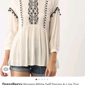 Dressberry Branded White Top With Black Embroidery