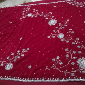 White Embroidery 🪡 With Red ♥️ Saree