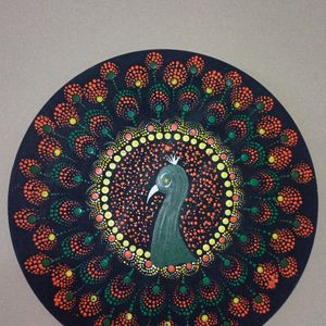 Handmade Green Peacock Mandala Painting