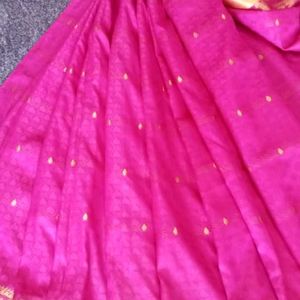 Wonderful And Lovely Pink Saree With Golden Border