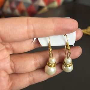 Combo Of 2- Hanging Pearl New Earring+ Necklace