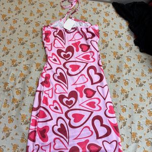 Pink Hearts Halter Neck Dress