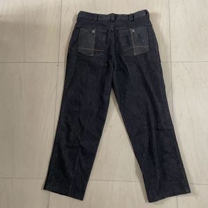 BLACK SUEDE FINISH BAGGY JEANS