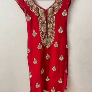 HEAVY WORKED RED KURTA FOR WOMEN