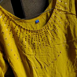 Beautiful Mustard Colour Embroidered kurta For Gir