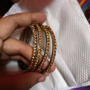 Golden Bangles with shining studs- 2.4 size