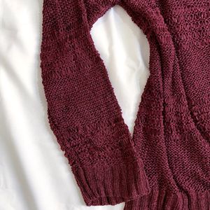 H&M Knitted Oversized Burgundy Pullover Top