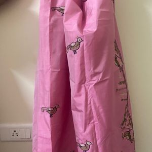 Pink Raw Silk Saree With Bird Embroidery