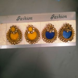 Set Of 2 Earrings (Yellow and Blue)