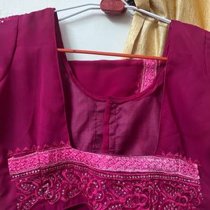 Rani Pink Saree With Blouse