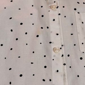 Black Dotted White Casual Shirt For Boys
