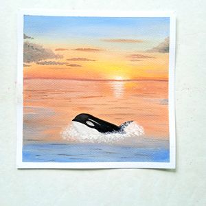 Sea Painting Whale Sunset