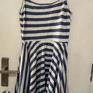 Brand New White Blue Striped Fit N Flare Dress