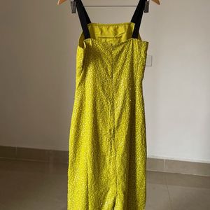 Sequins Yellow  Floral Bandeau Midi Dress