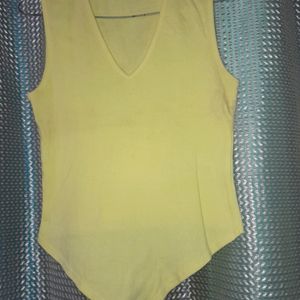 Cut Sleeves Yellow Top Hanging Front,Sale 70