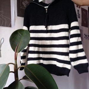 Korean Black And White Stripe Pullover