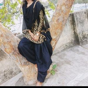 Golden &Black Salwar, Kurti Our Dupatta Set