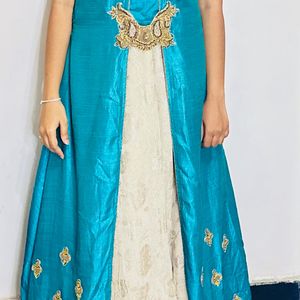 Ethnic Sky Blue And Cream Gown