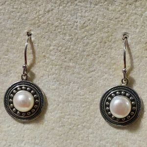 Oxidised Silver Pearl Dangle Earrings