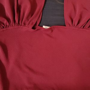 Maroon Crop Top With Ruched Sleeve