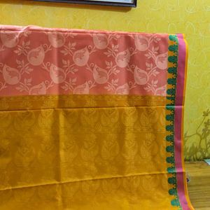 It Is An Artsilk Saree With Stitched Blouse Size