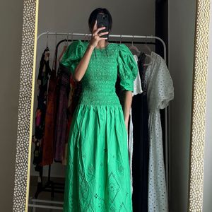 Green Broderie Anglaise Midi Dress