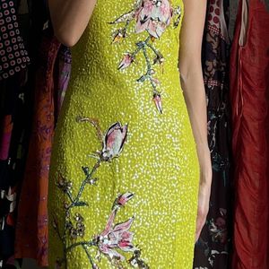 Sequins Yellow  Floral Bandeau Midi Dress