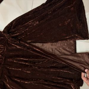 Brown Wrap Up Velvet Dress🍁