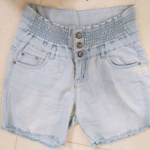 Denim Shorts With Elastic Waist