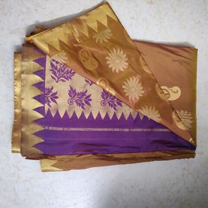 Mustard/Golden Saree With Purple Blouse