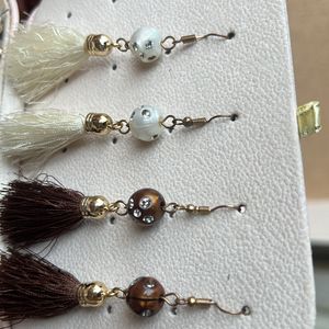 White And Brown Tassel Earrings