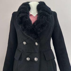 Black Coat With Detachable Fur Collar