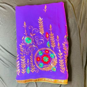 MAGENTA COLOR SAREE EMBROIDERY WORK