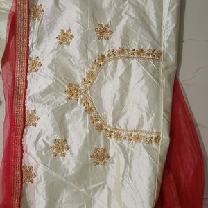 Cream Red Lehenga Choli